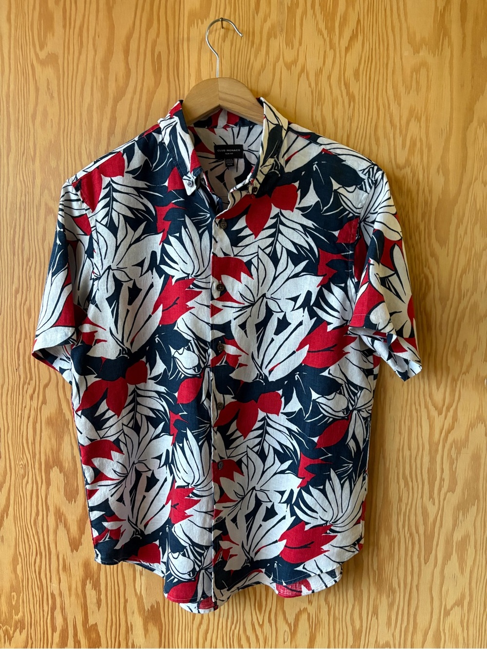 Club Monaco Short-Sleeve Floral LINEN Button-Down